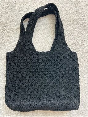Black Crochet Small Tote Bag with Double Straps